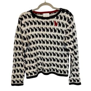 CJ Banks Black & White Houndstooth Crewneck Sweater with Red Accent